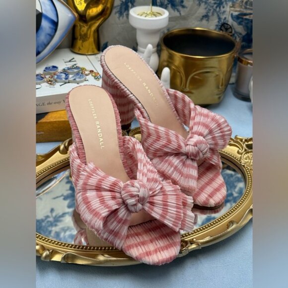 🆕 LOEFFLER RANDALL 🧿 NWOB Penny Soft Pink Gingham Pleated Bow Heel, Sz 7 - Picture 7 of 14